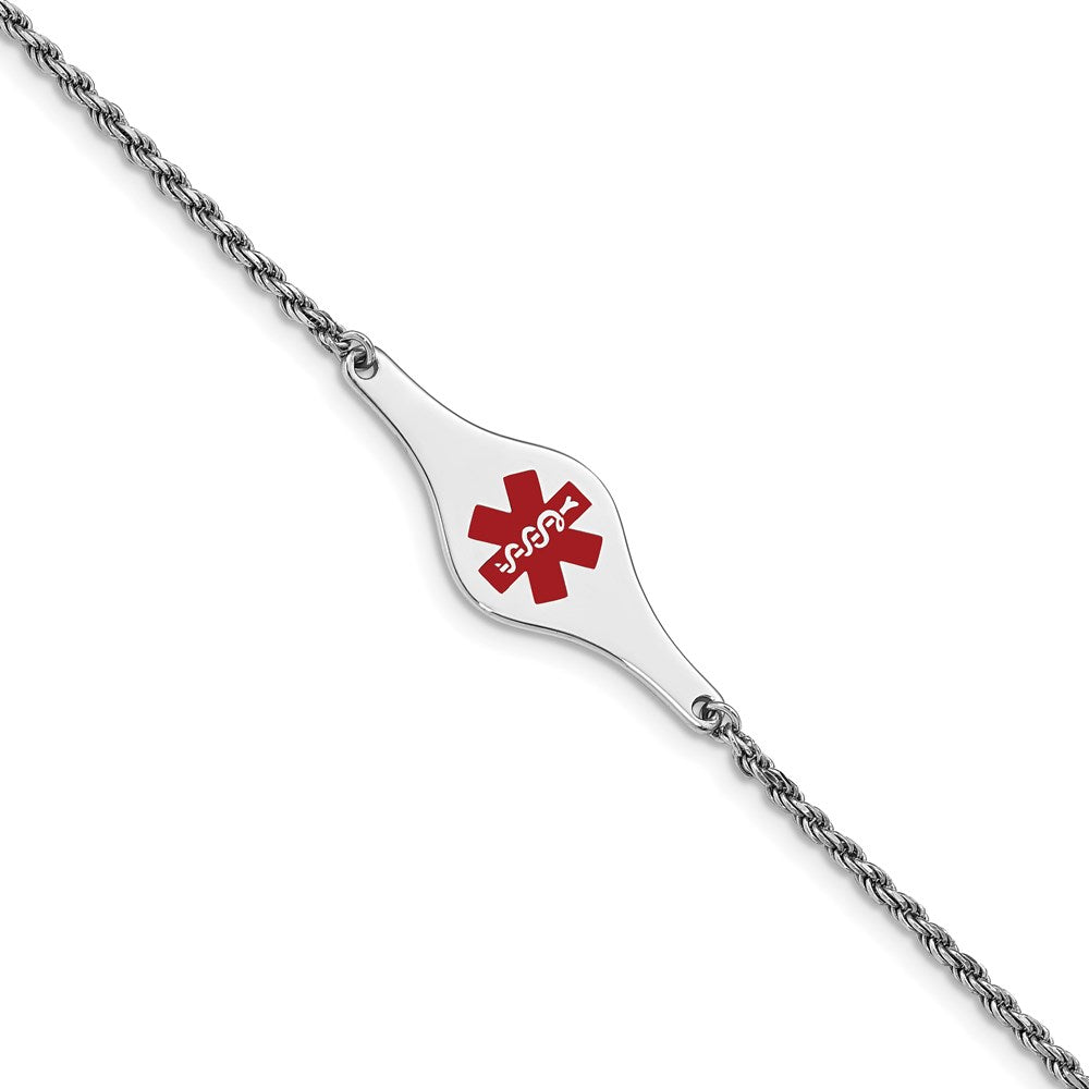 Sterling Silver Rhod-plated Children's Medical ID Bracelet w/Rope Li, 6 mm