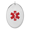 Sterling Silver Rhodium-plated Oval Medical Jewelry Pendant, 44 x 32 mm
