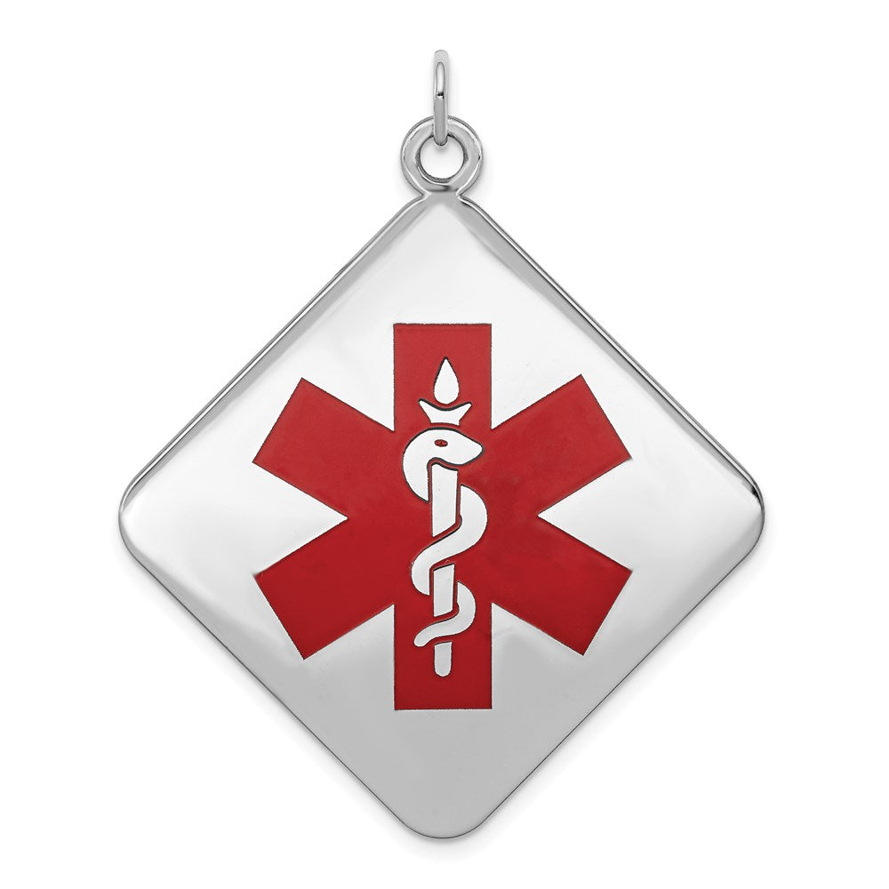 Sterling Silver Rhodium-plated Medical Jewelry Pendant, 40.1 x 35 mm