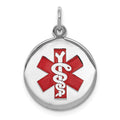 Sterling Silver Rhodium-plated Medical Jewelry Pendant, 18.7 x 16 mm