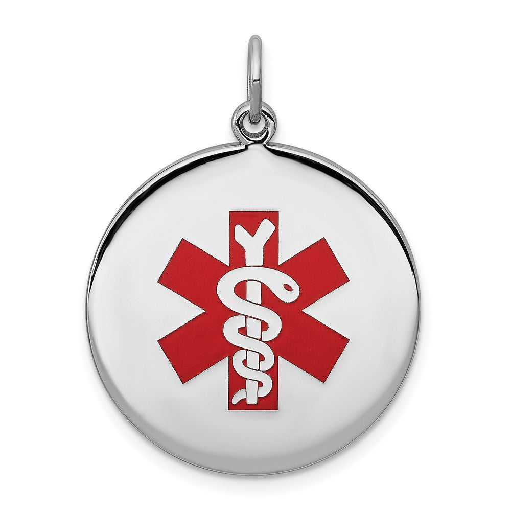 Sterling Silver Rhodium-plated Medical Jewelry Pendant, 25.2 x 22 mm