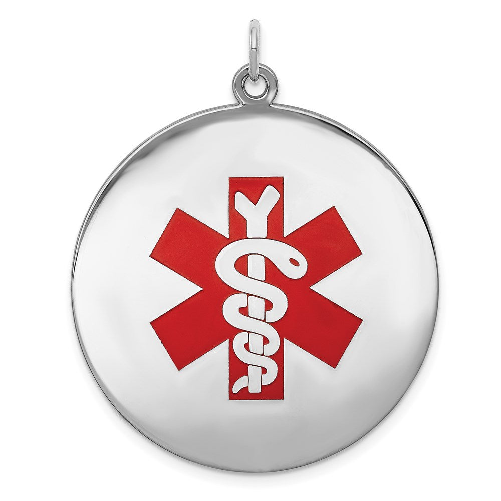 Sterling Silver Rhodium-plated Medical Jewelry Pendant, 34.7 x 31.8 mm