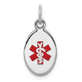 Sterling Silver Rhodium-plated Medical Jewelry Charm, 16 x 9.5 mm