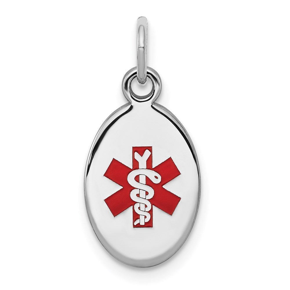 Sterling Silver Rhodium-plated Medical Jewelry Charm, 16 x 9.5 mm