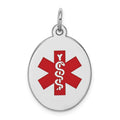 Sterling Silver Rhodium-plated Medical Jewelry Pendant, 23 x 16.5 mm