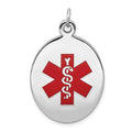 Sterling Silver Rhodium-plated Medical Jewelry Pendant, 31 x 22 mm