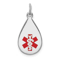 Sterling Silver Rhodium-plated Medical Jewelry Pendant, 20 x 11.5 mm