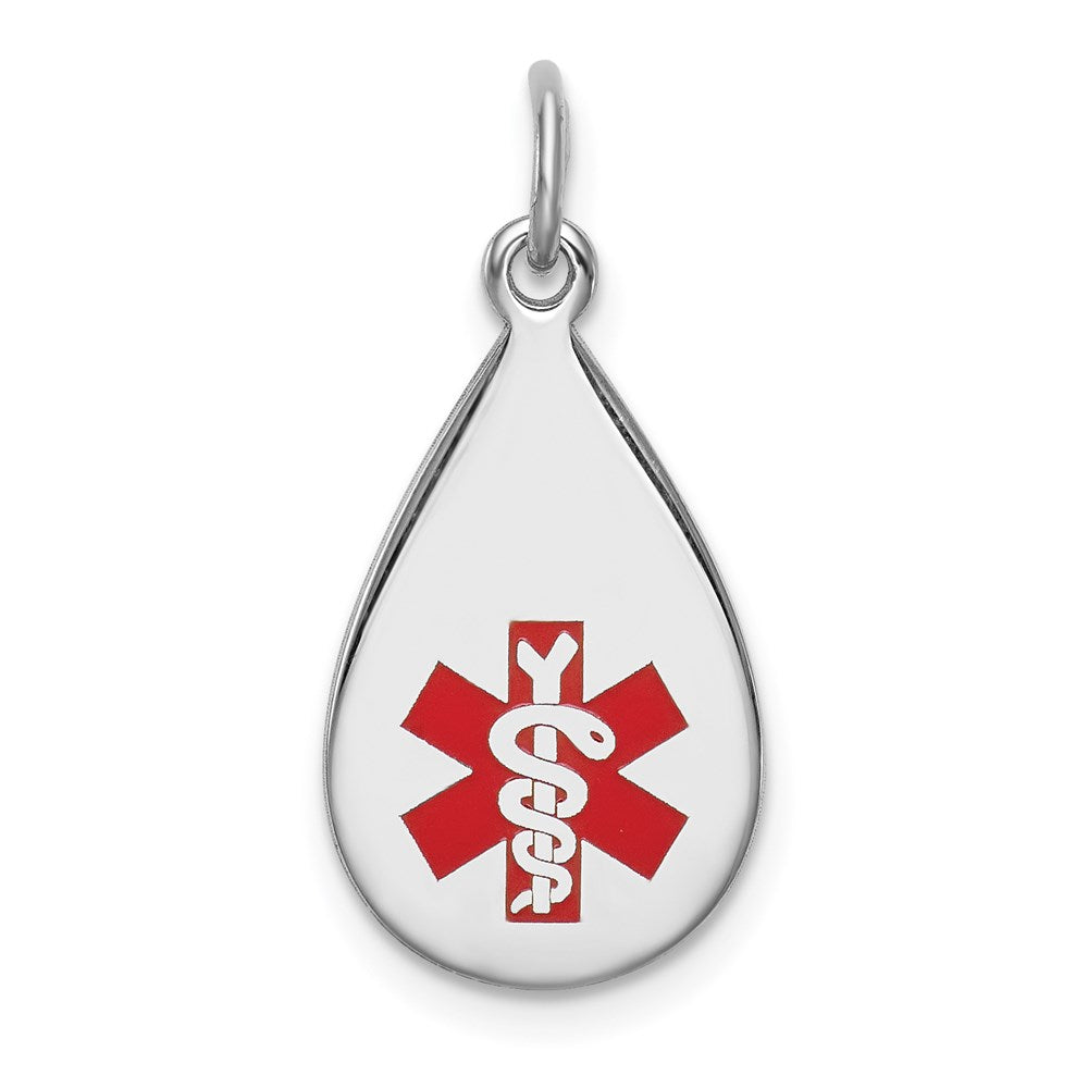 Sterling Silver Rhodium-plated Medical Jewelry Pendant, 20 x 11.5 mm