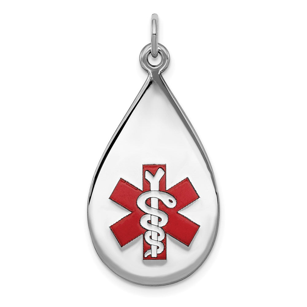 Sterling Silver Rhodium-plated Medical Jewelry Pendant, 28.3 x 16.1 mm