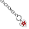 Sterling Silver Rhodium Engraveable Enamel Heart Medical ID Bracelet, 7.75 x 18 mm, 18.78 g