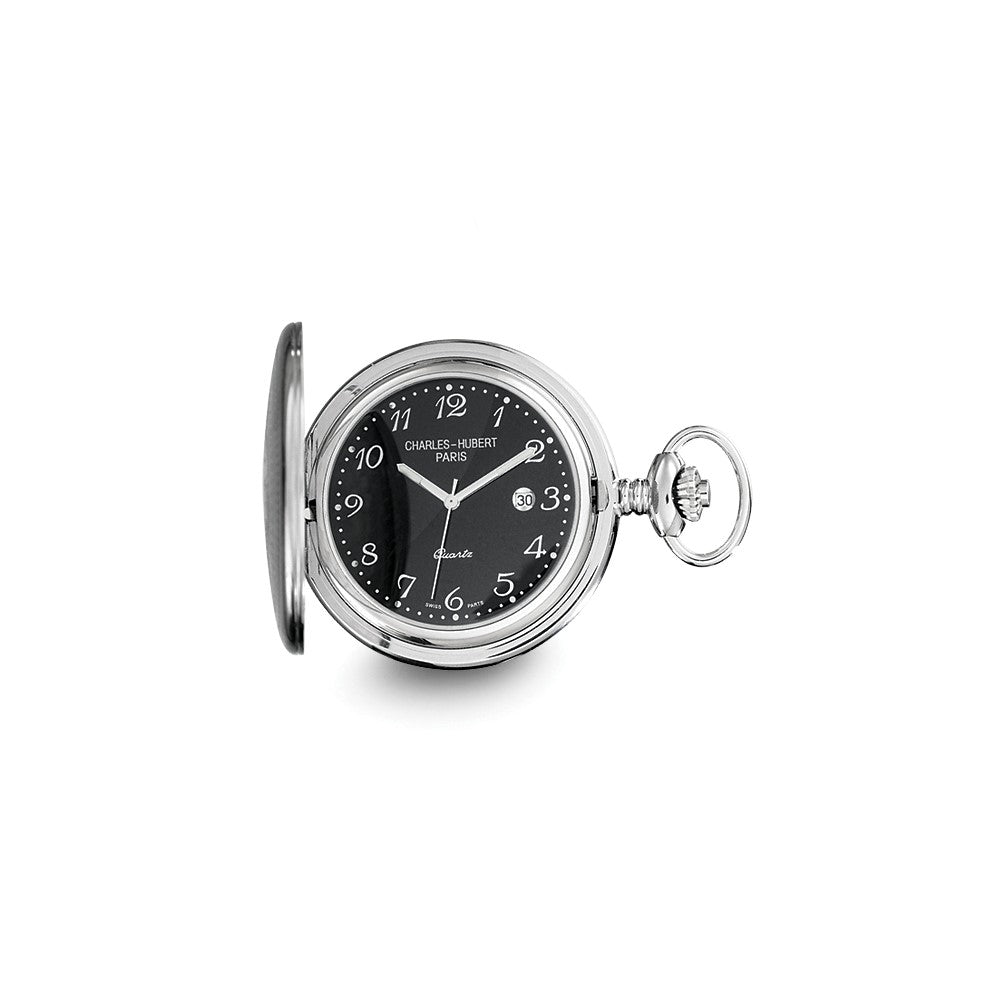 Charles Hubert Stainless Steel Black Dial Pocket Watch