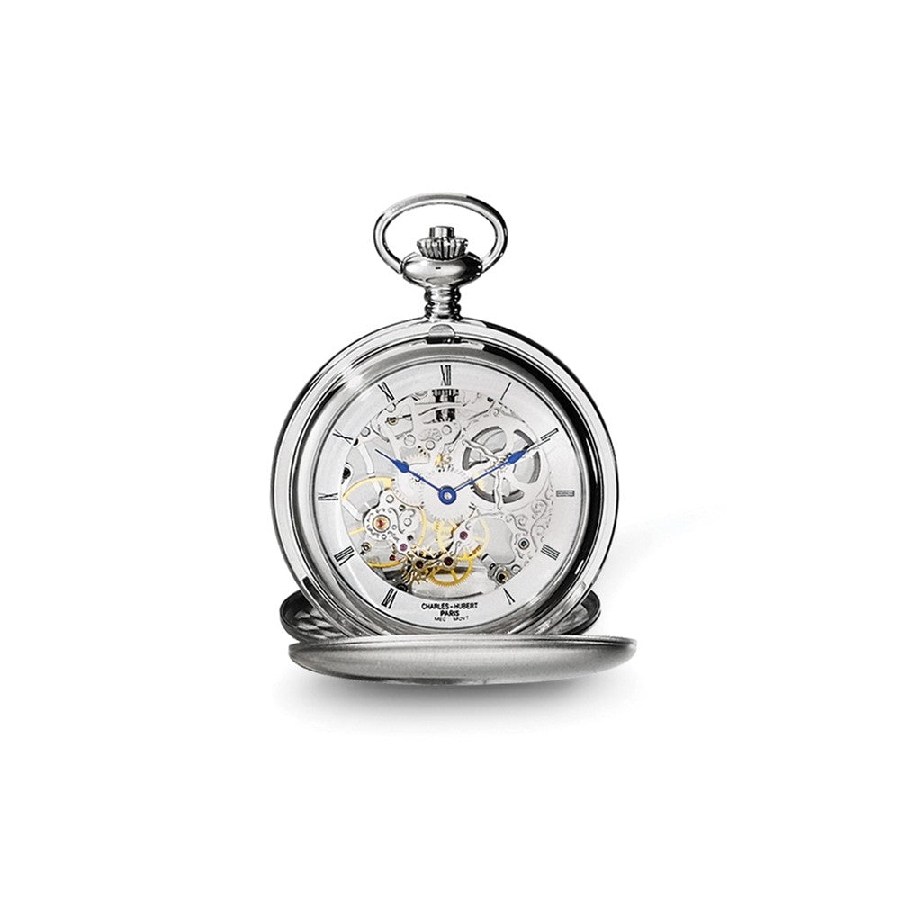 Charles Hubert Stainless Steel Double Cover Satin Pocket Watch