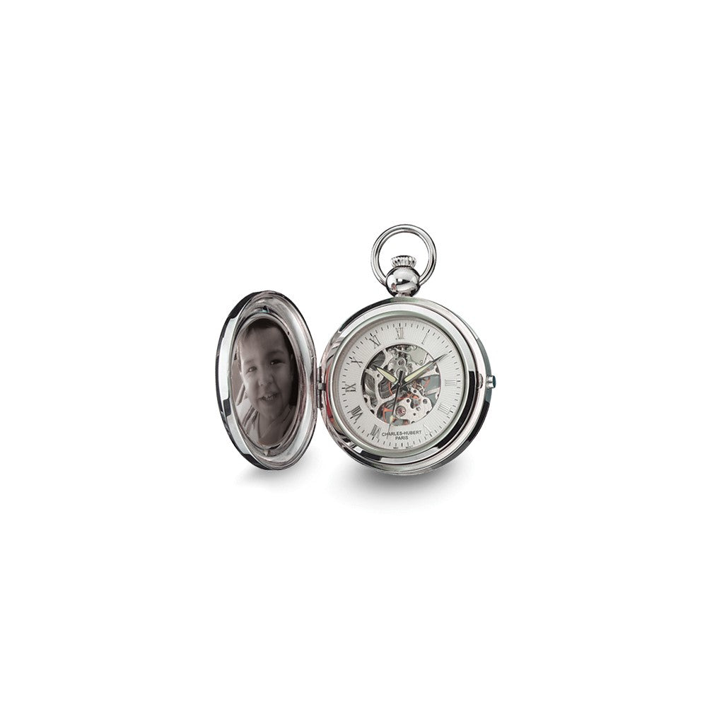 Charles Hubert Chrome-finish Brass 2-Photo Insert Pocket Watch