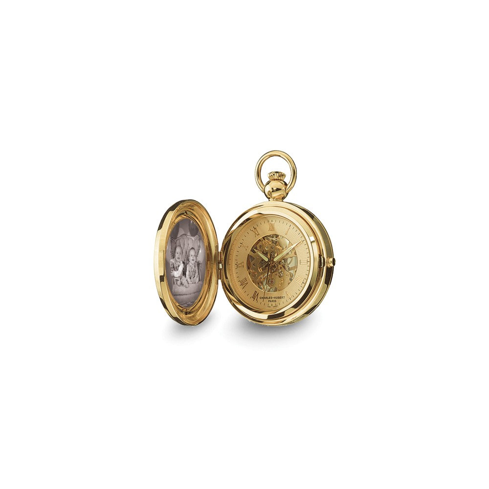Charles Hubert Gold-finish Brass 2-Photo Insert Pocket Watch