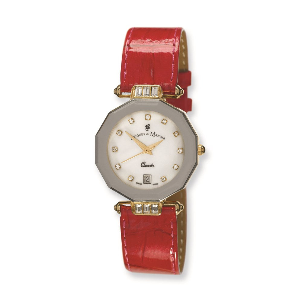 Ladies Jacques du Manoir Red Strap Crystal Accent Watch
