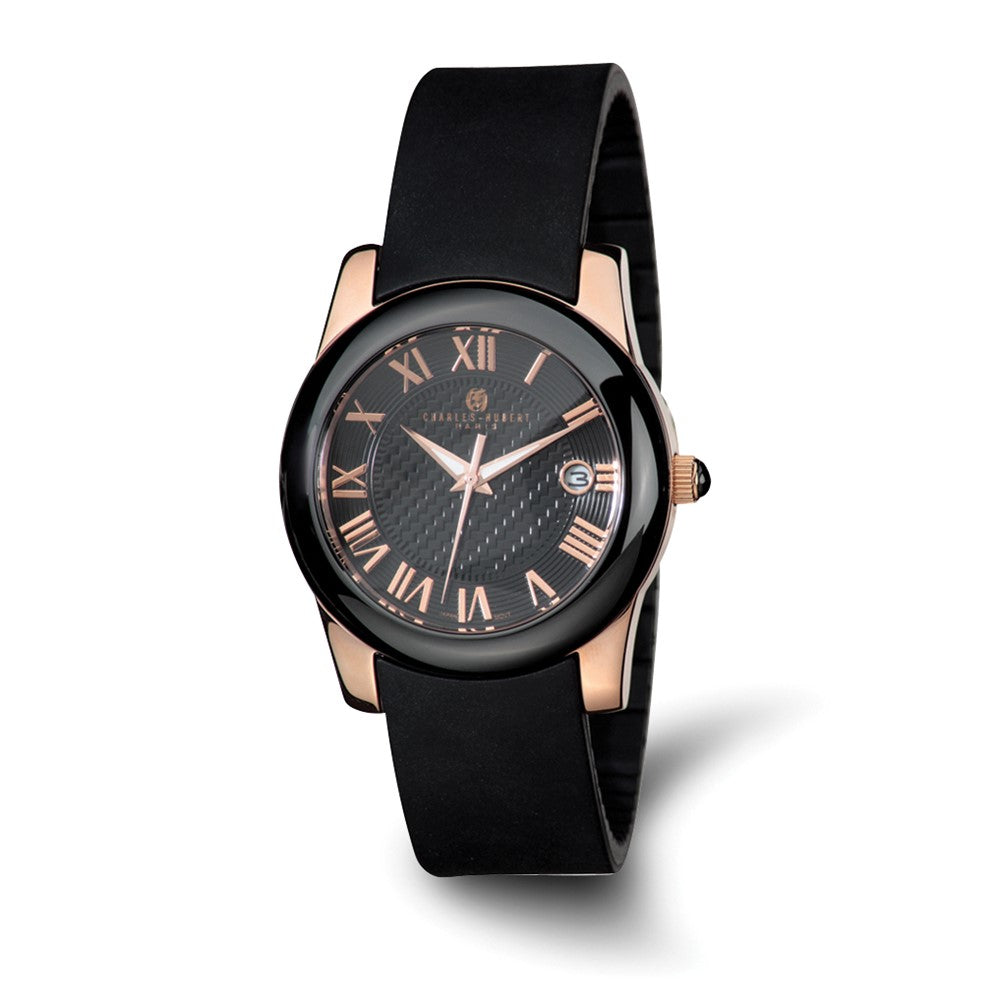 Charles Hubert Rose IP-plated Stainless Steel/Ceramic Black Dial Watch