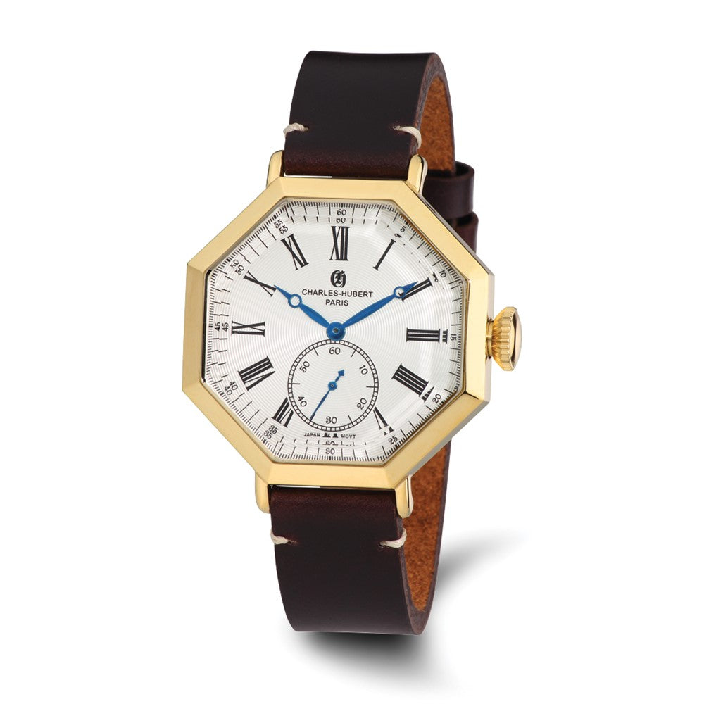 Mens Charles Hubert IP-plated Leather Band Octagonal Watch