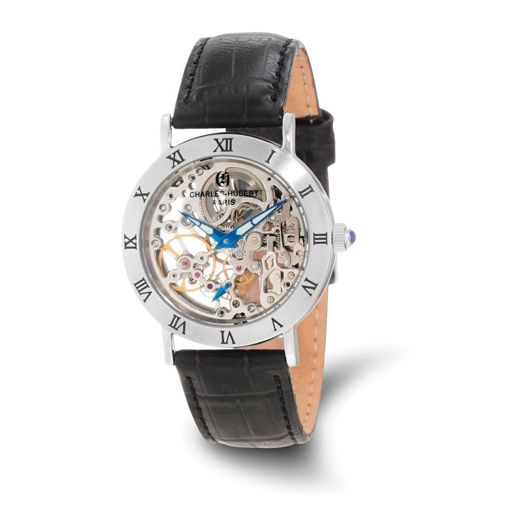 Ladies Charles Hubert Stainless Skeleton Dial Leather Band 35mm Watch