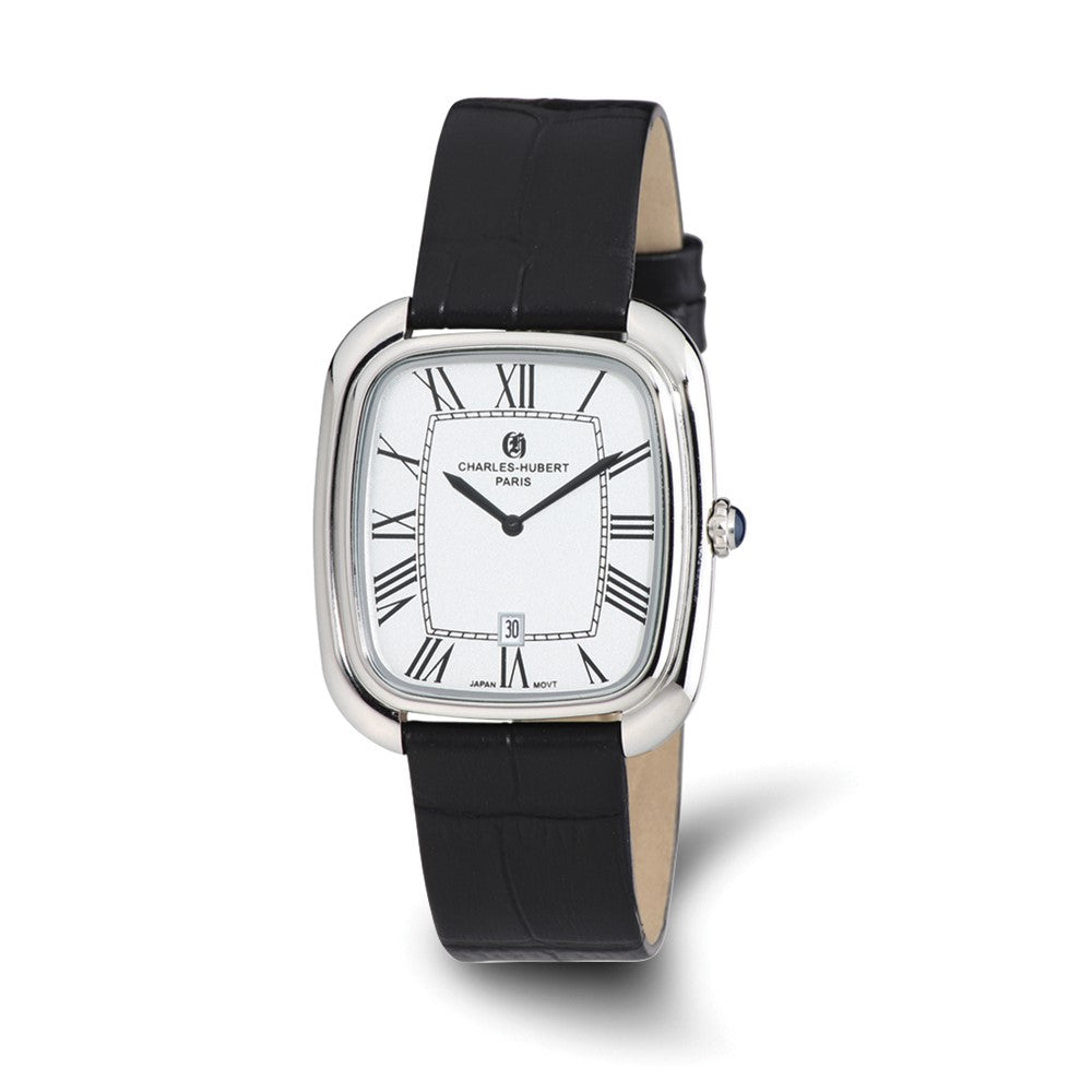 Mens Charles Hubert Square Face Black Leather Band Watch