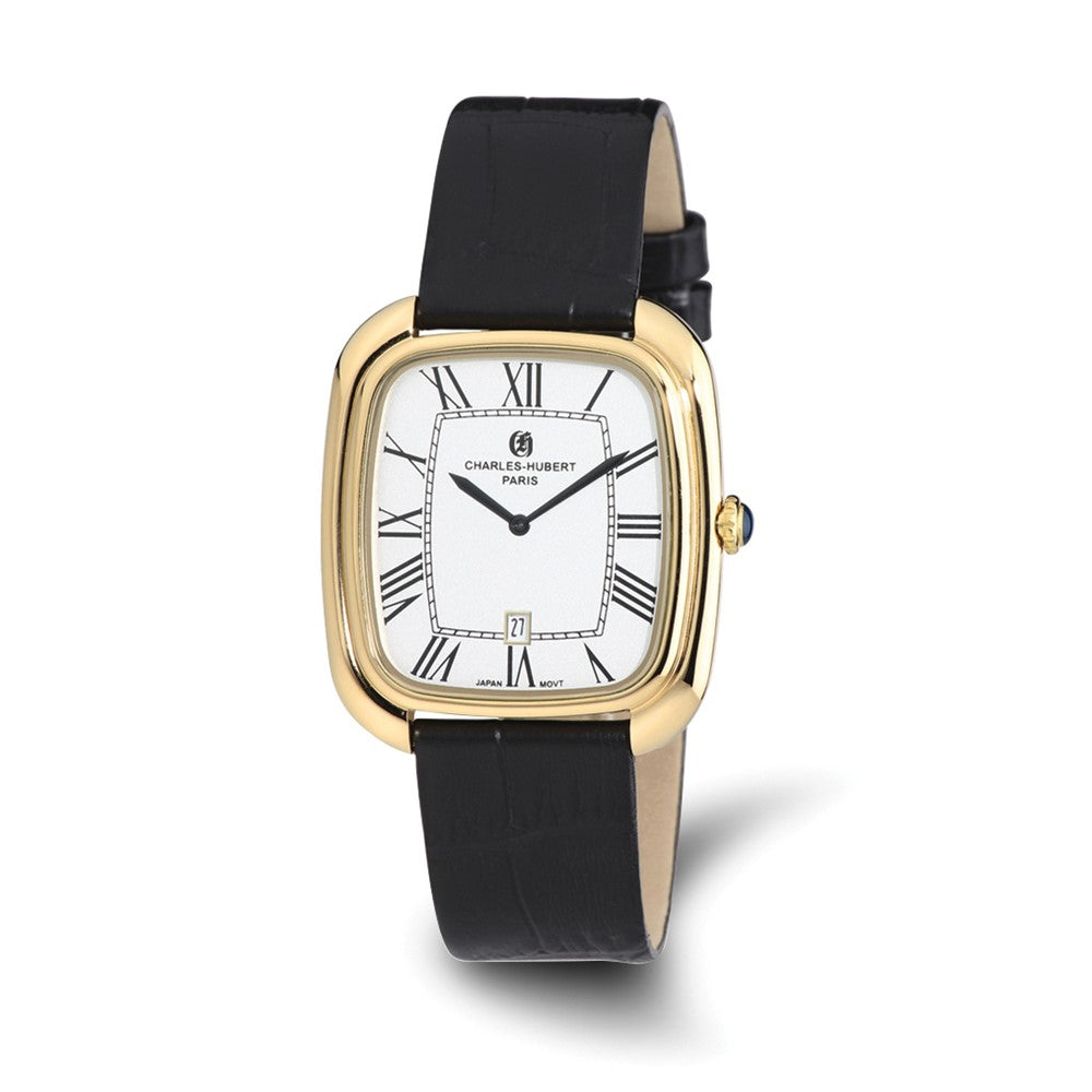 Mens Charles Hubert IP-plated Square Face Leather Band Watch