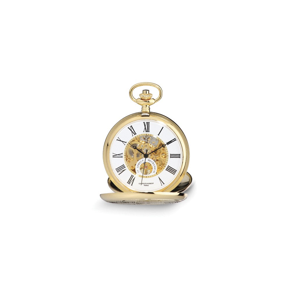 Charles Hubert Gold-finish White Skeleton Dial 53mm Pocket Watch