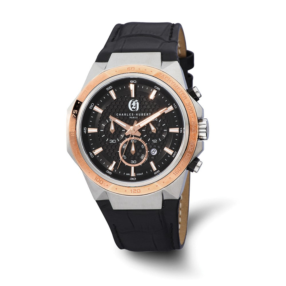 Mens Charles Hubert Stainless Steel Chrono Black Dial Solar-powered Watch