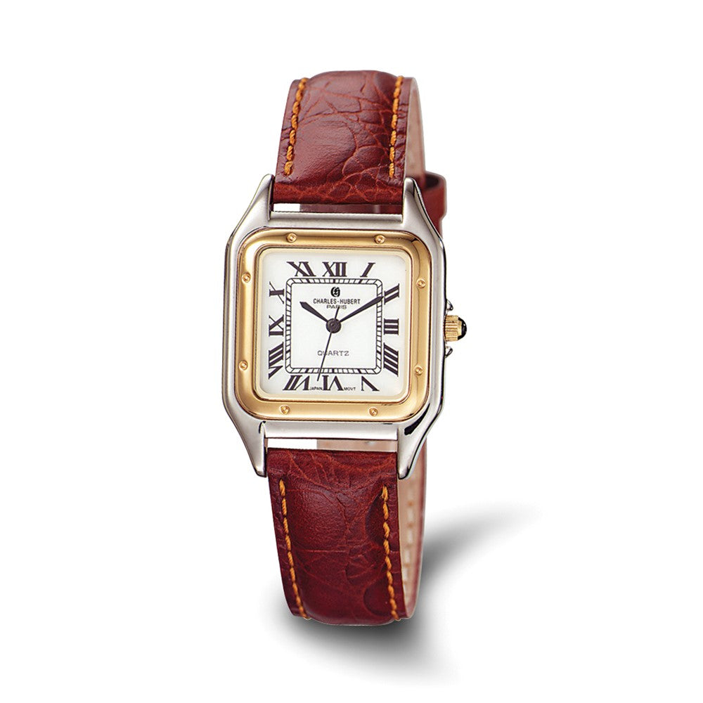 Mens Charles Hubert Leather Band White Dial Retro 32mm Watch