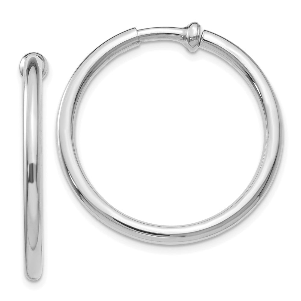 14k White Gold 2.5x25mm Polished Tube Hoop Non-pierced Earrings, 25 x 2.5 mm