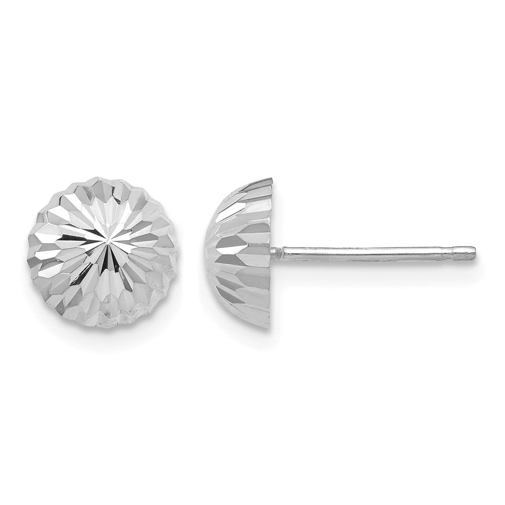 14k White Gold 8mm Polished Diamond-cut Half Ball Post Earrings, 8 x 8 mm