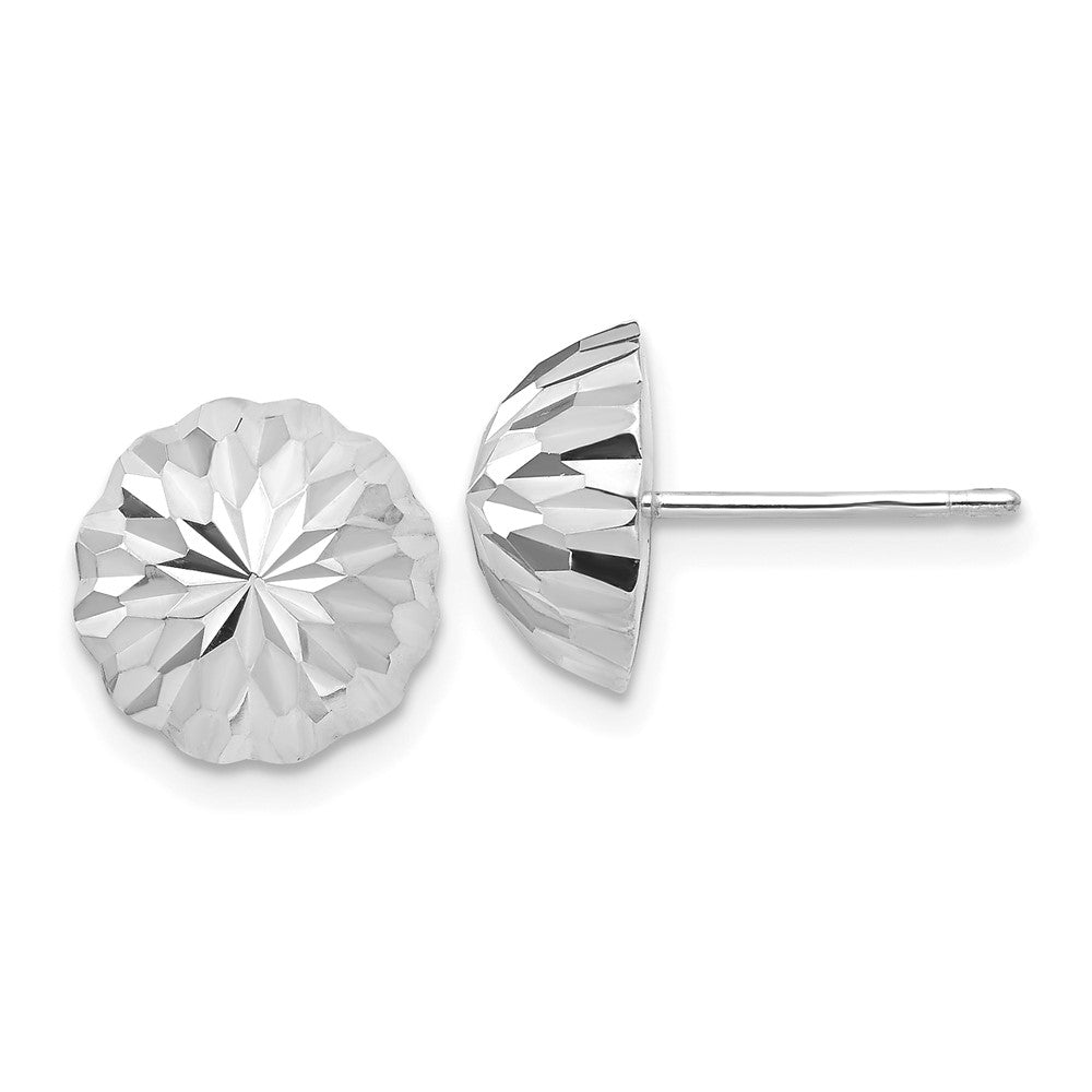 14k White Gold 10mm Polished Diamond-cut Half Ball Post Earrings, 9.5 x 9.5 mm