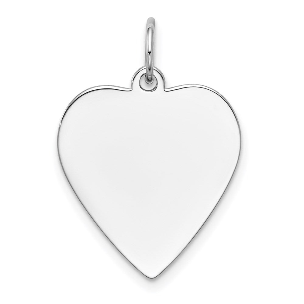 14k White Gold Plain .013 Gauge Engravable Heart 21x18mm Disc Charm, 24 x 18 mm