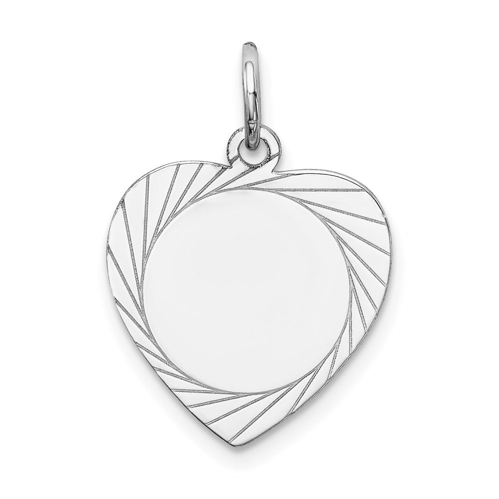 14k White Gold Etched Design .013 Gauge Engravable Heart 18x15mm Disc Charm, 21 x 15 mm