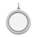 14k White Gold Etched Design Edge .027 Gauge Round Engravable 19mm Disc Charm, 25 x 19 mm