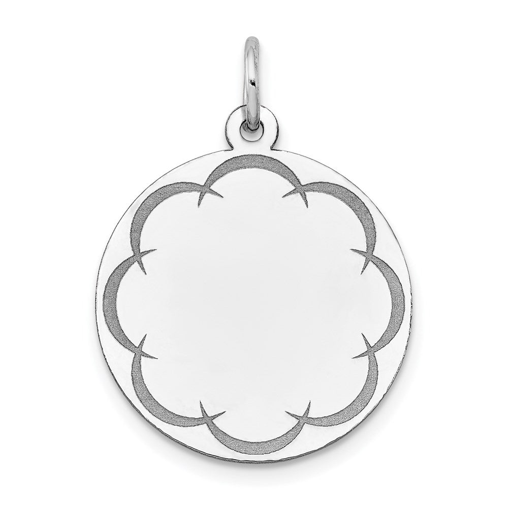14k White Gold .018 Gauge Round Grooved Designed Disc Charm, 26 x 19 mm