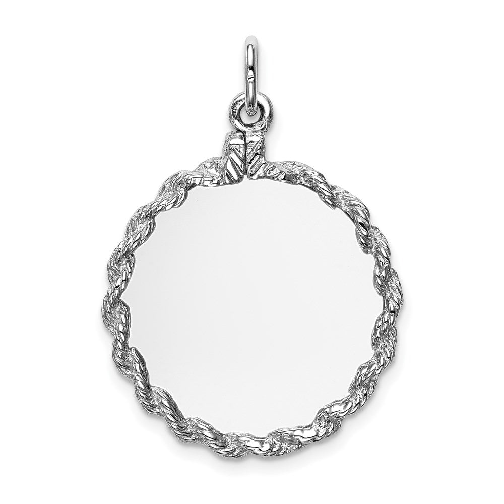 14k White Gold Rope Edge .013 Gauge Engravable Round 27x22mm Disc Charm, 31 x 22 mm