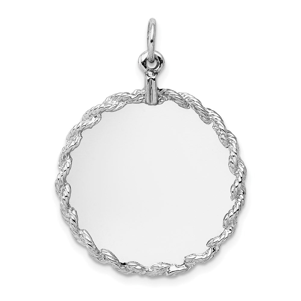 14k White Gold Rope Edge .013 Gauge Engravable Round 31x25mm Disc Charm, 34 x 25 mm