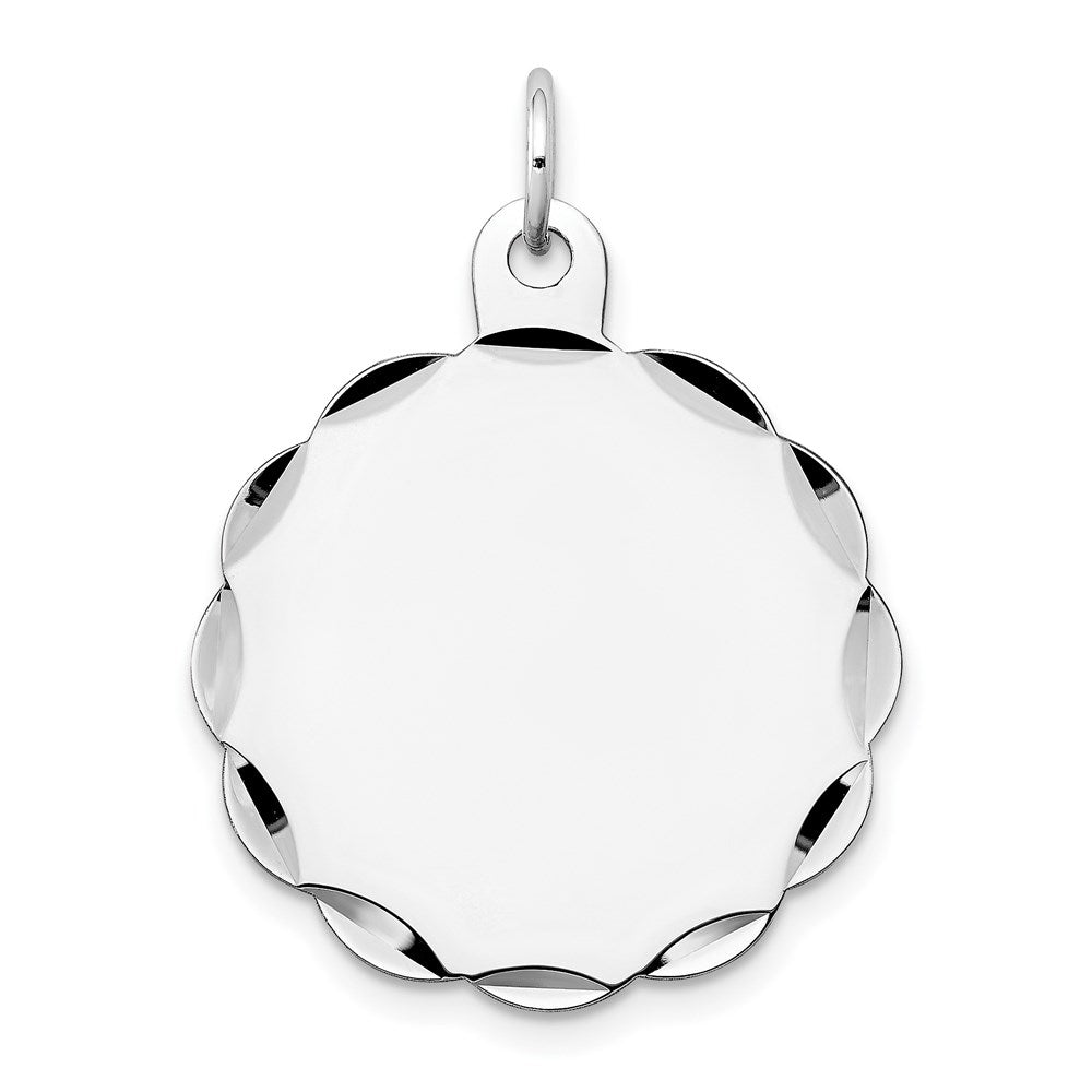 14k White Gold .011 Gauge Engravable Round Scalloped 26x24mm Disc Charm, 29 x 24 mm