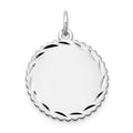 14k White Gold .027 Gauge Engravable Round Scalloped 18mm Disc Charm, 23 x 18 mm