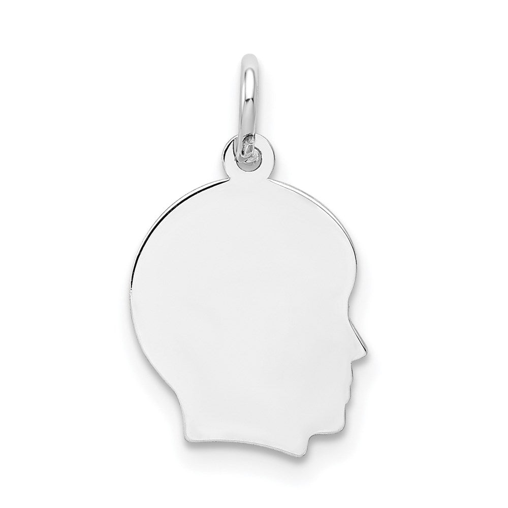 14k White Gold Plain Small.027 Depth Facing Right Engravable Boy Charm, 18 x 10 mm