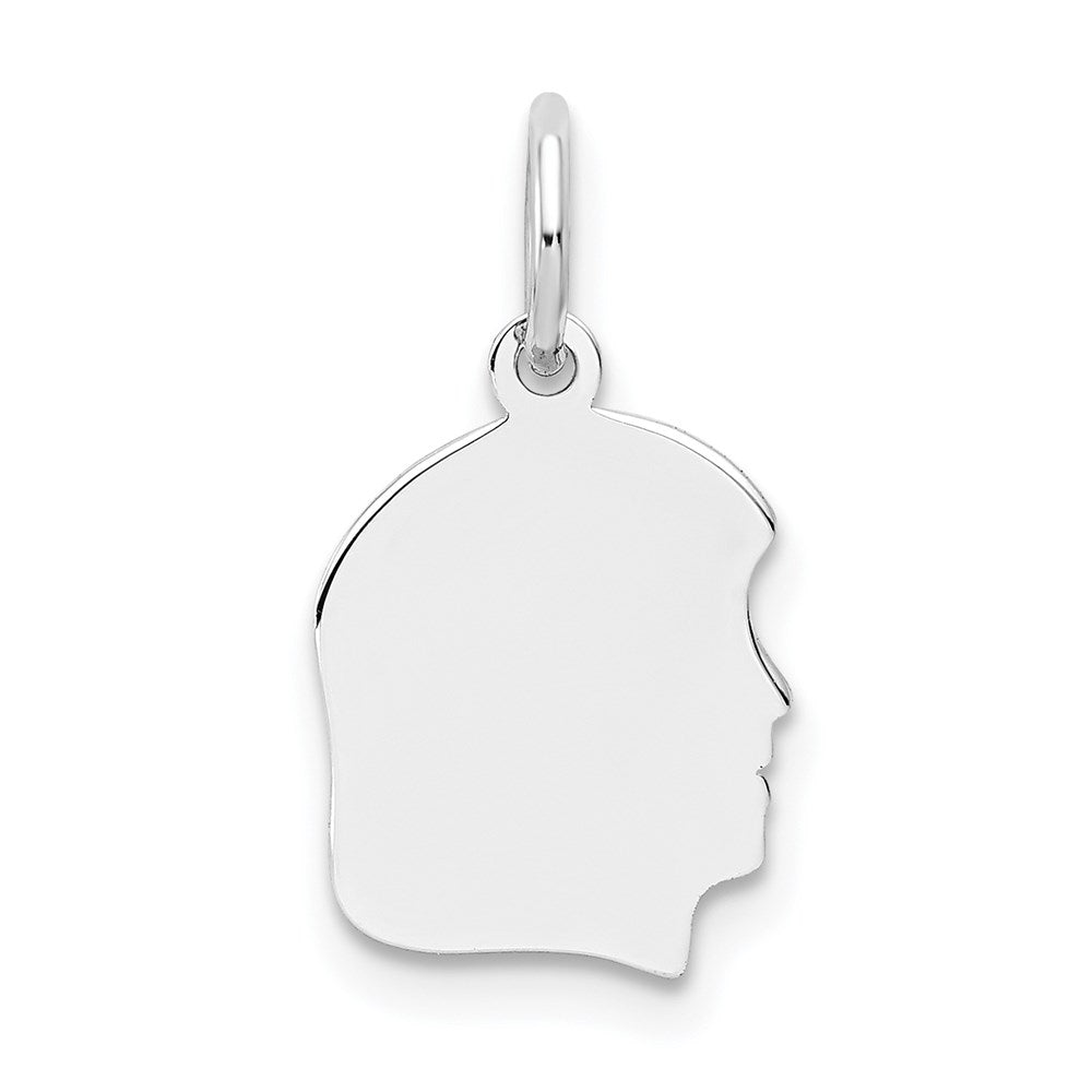 14k White Gold Plain Small.011 Depth Facing Right Engravable Girl Charm, 18 x 10 mm