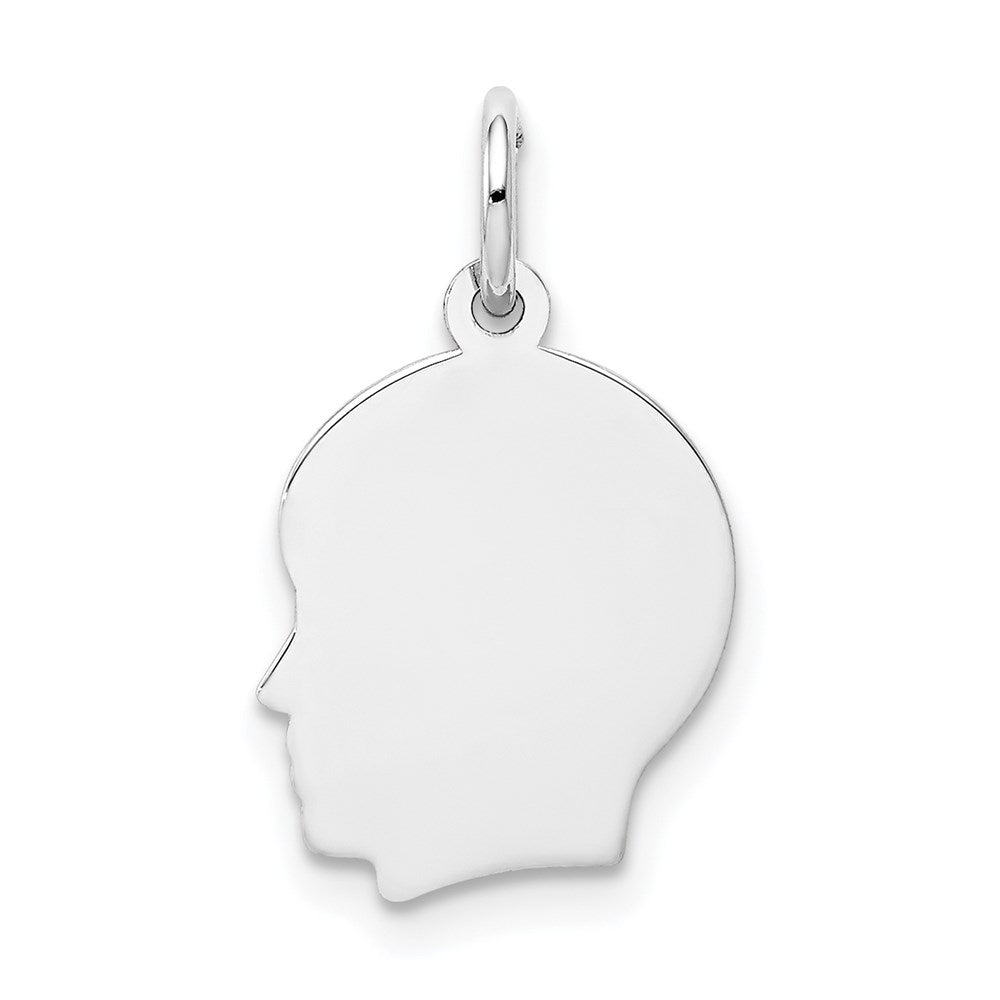 14k White Gold Plain Small.011 Depth Facing Left Engravable Boy Charm, 18 x 10 mm