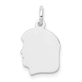 14k White Gold Plain Small.009 Depth Facing Left Engravable Girl Charm, 18 x 10 mm