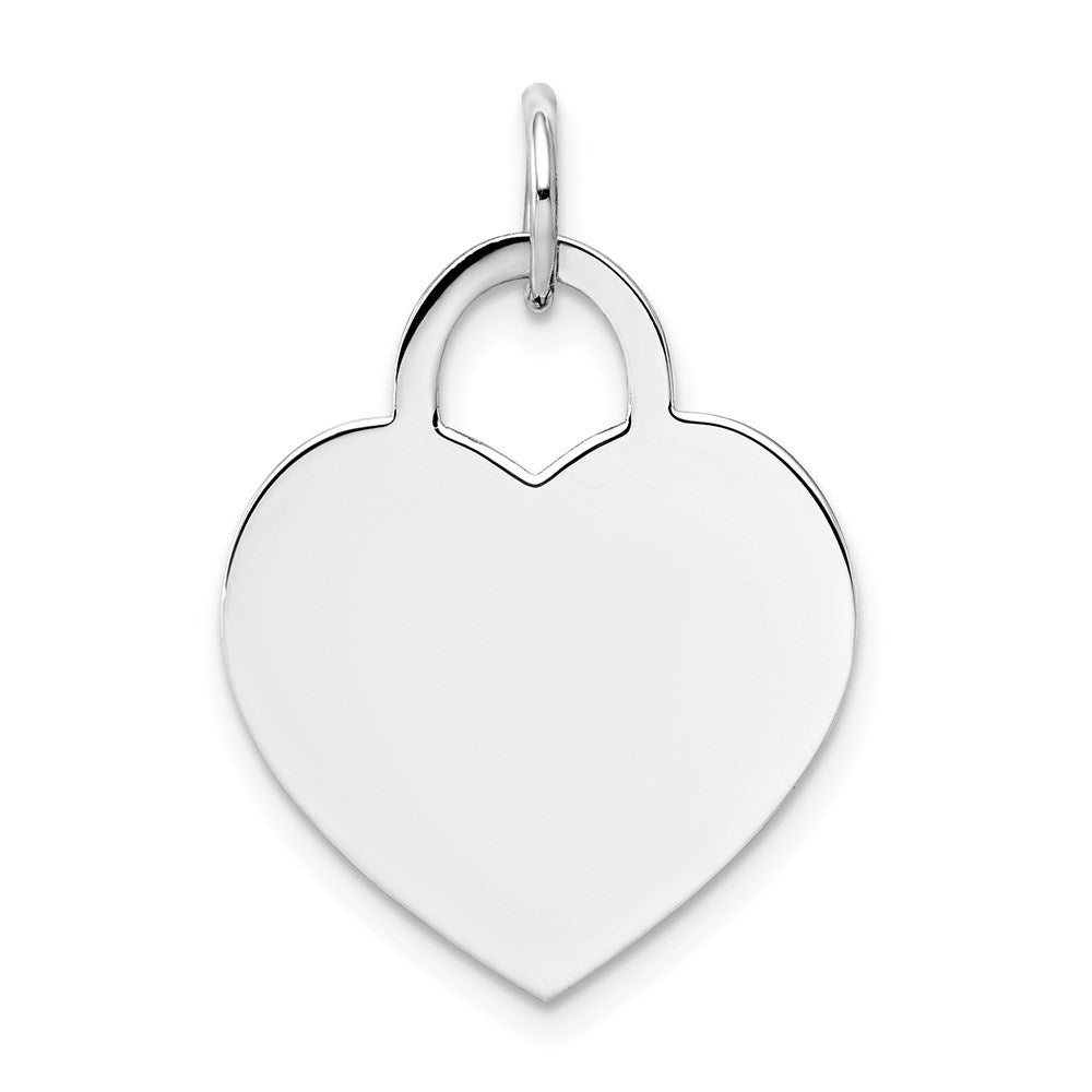 14k White Gold Plain .027 Gauge Engravable Heart 22x18mm Disc Charm, 25 x 18 mm