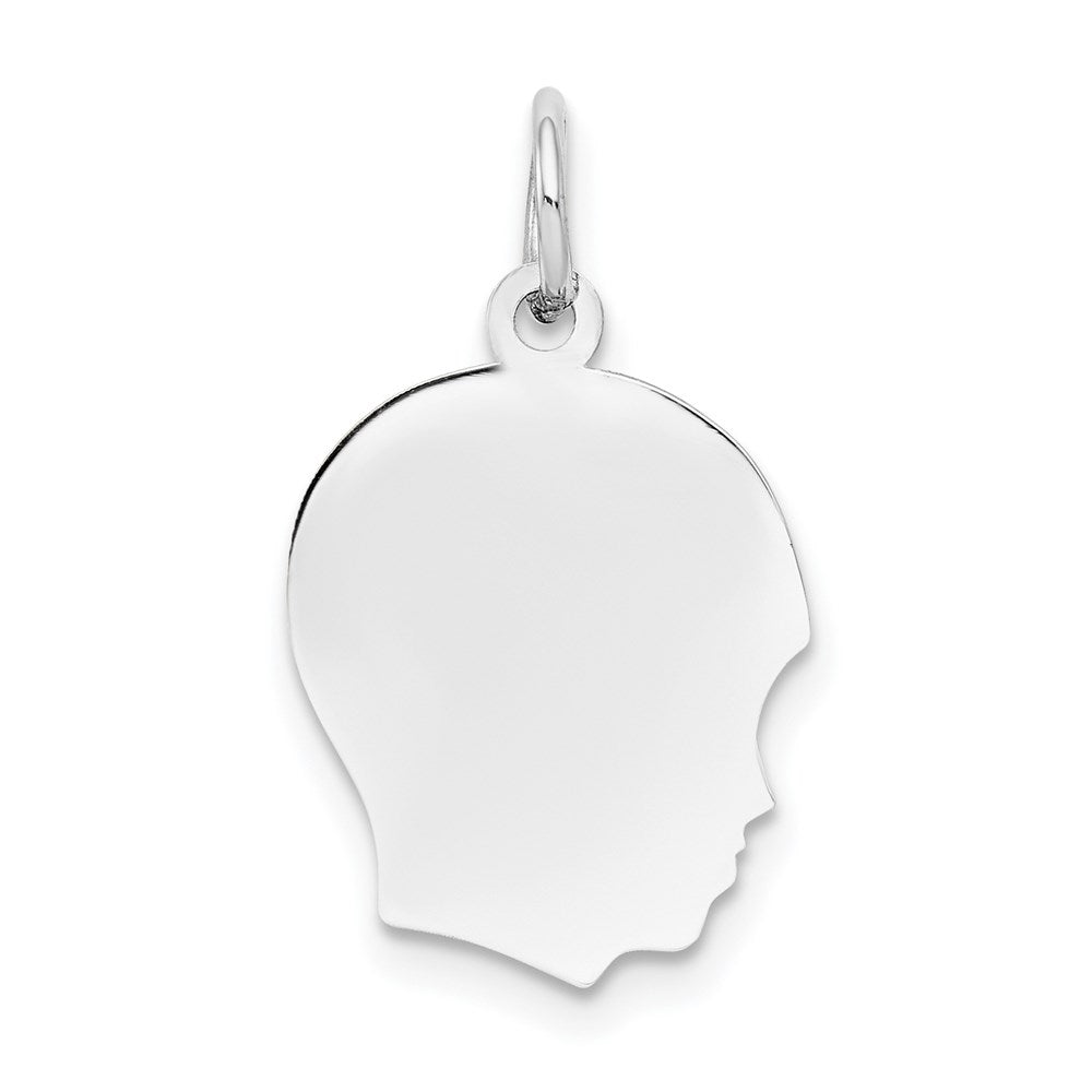 14k White Gold Plain Medium.009 Depth Facing Right Engravable Boy Charm, 22 x 13 mm