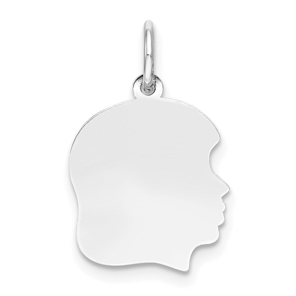 14k White Gold Plain Medium.035 Depth Facing Right Engravable Girl Charm, 22 x 13 mm