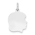 14k White Gold Plain Medium.018 Depth Facing Right Engravable Girl Charm, 22 x 13 mm