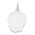14k White Gold Plain Medium.011 Depth Facing Left Engravable Boy Charm, 22 x 13 mm