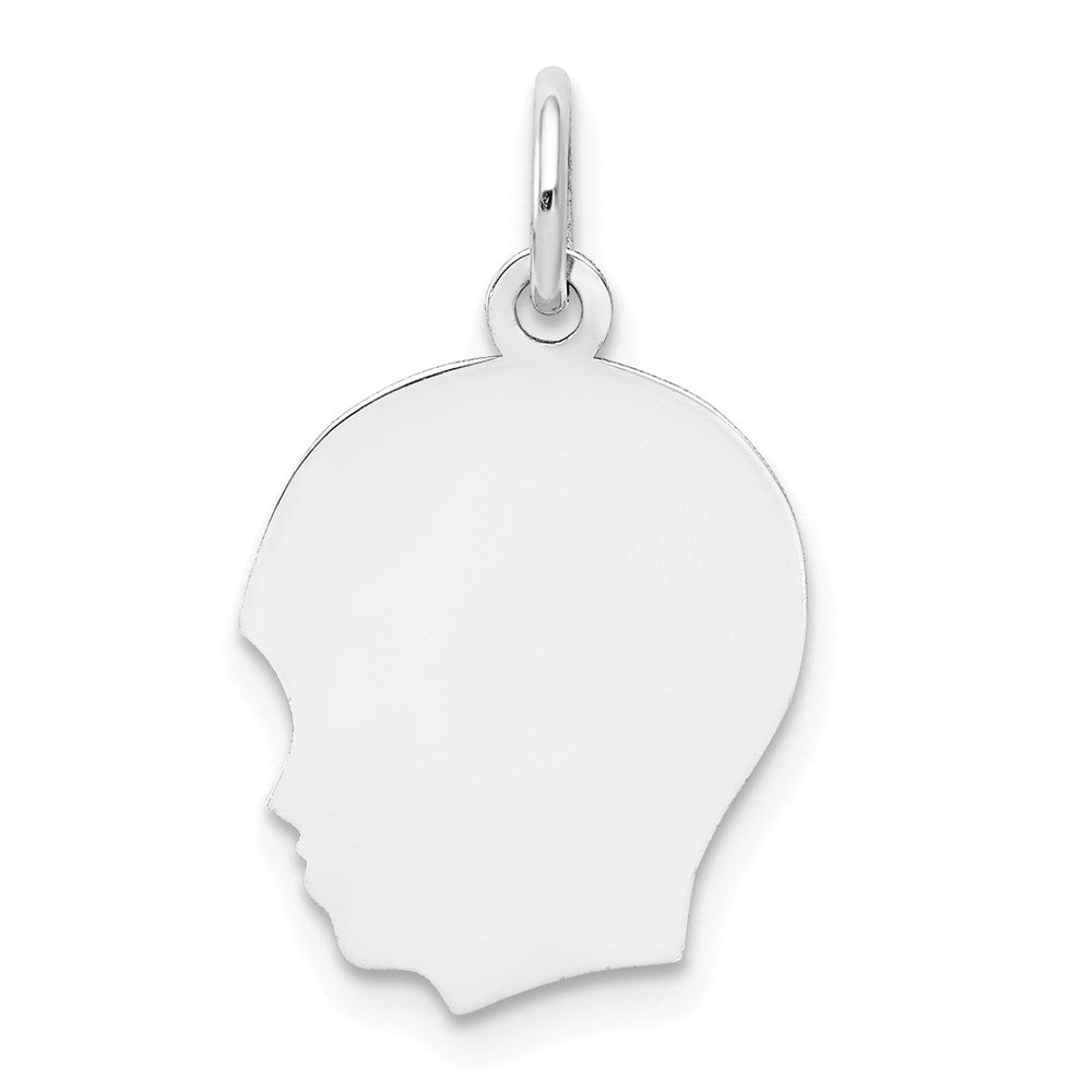 14k White Gold Plain Medium.018 Depth Facing Left Engravable Boy Charm, 22 x 13 mm