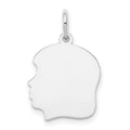 14k White Gold Plain Medium.018 Depth Facing Left Engravable Girl Charm, 22 x 13 mm