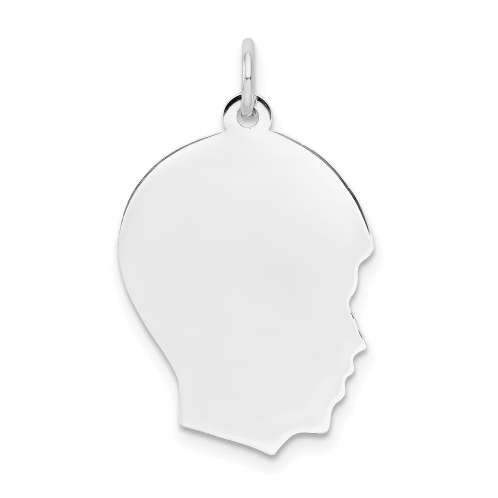 14k White Gold Plain Medium.009 Depth Facing Right Engravable Boy Charm, 27 x 17 mm